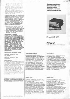 Durst UT 100 manual. Camera Instructions.